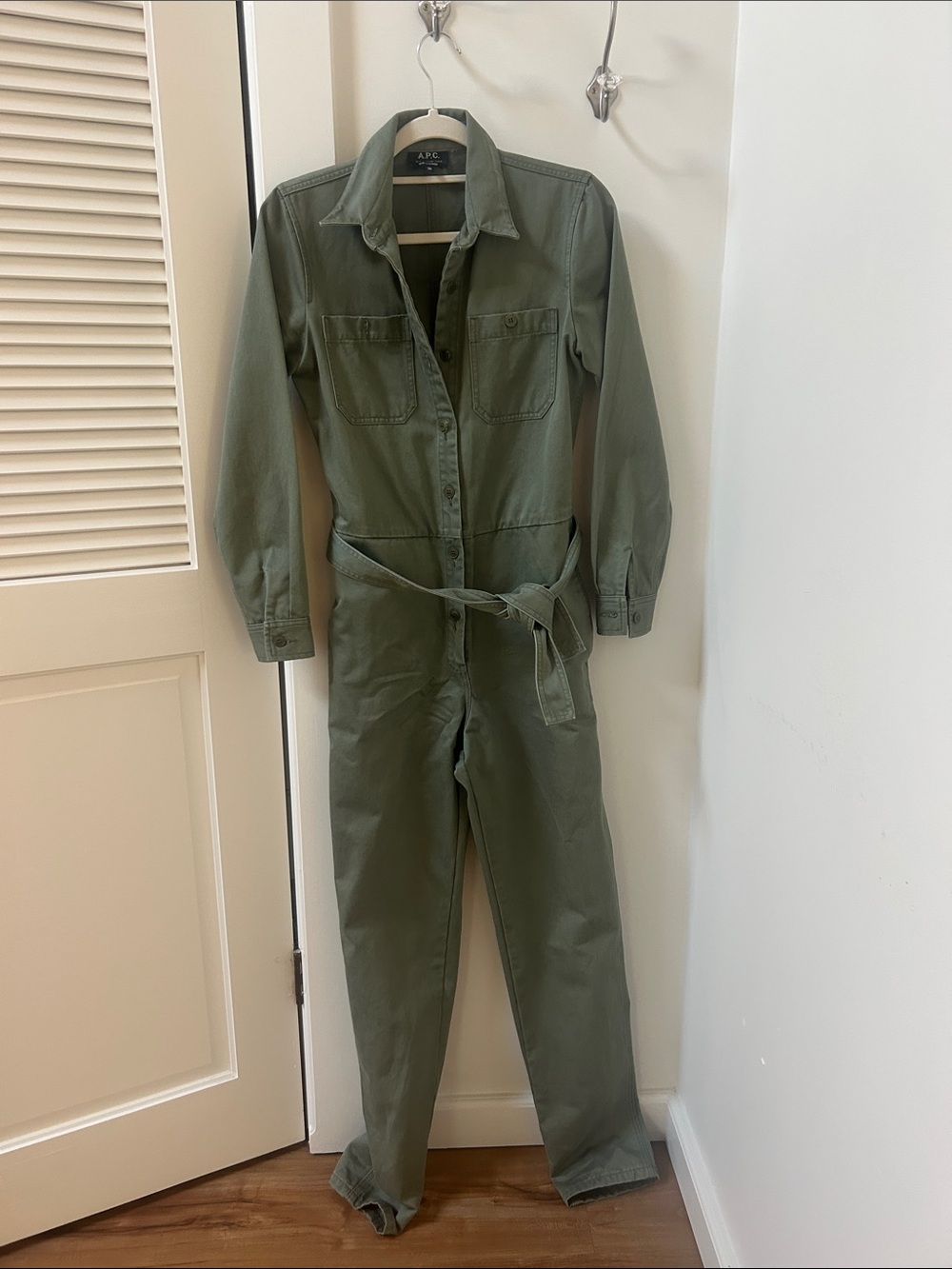 A.P.C. Military Green Button-Front Utility Jumpsuit